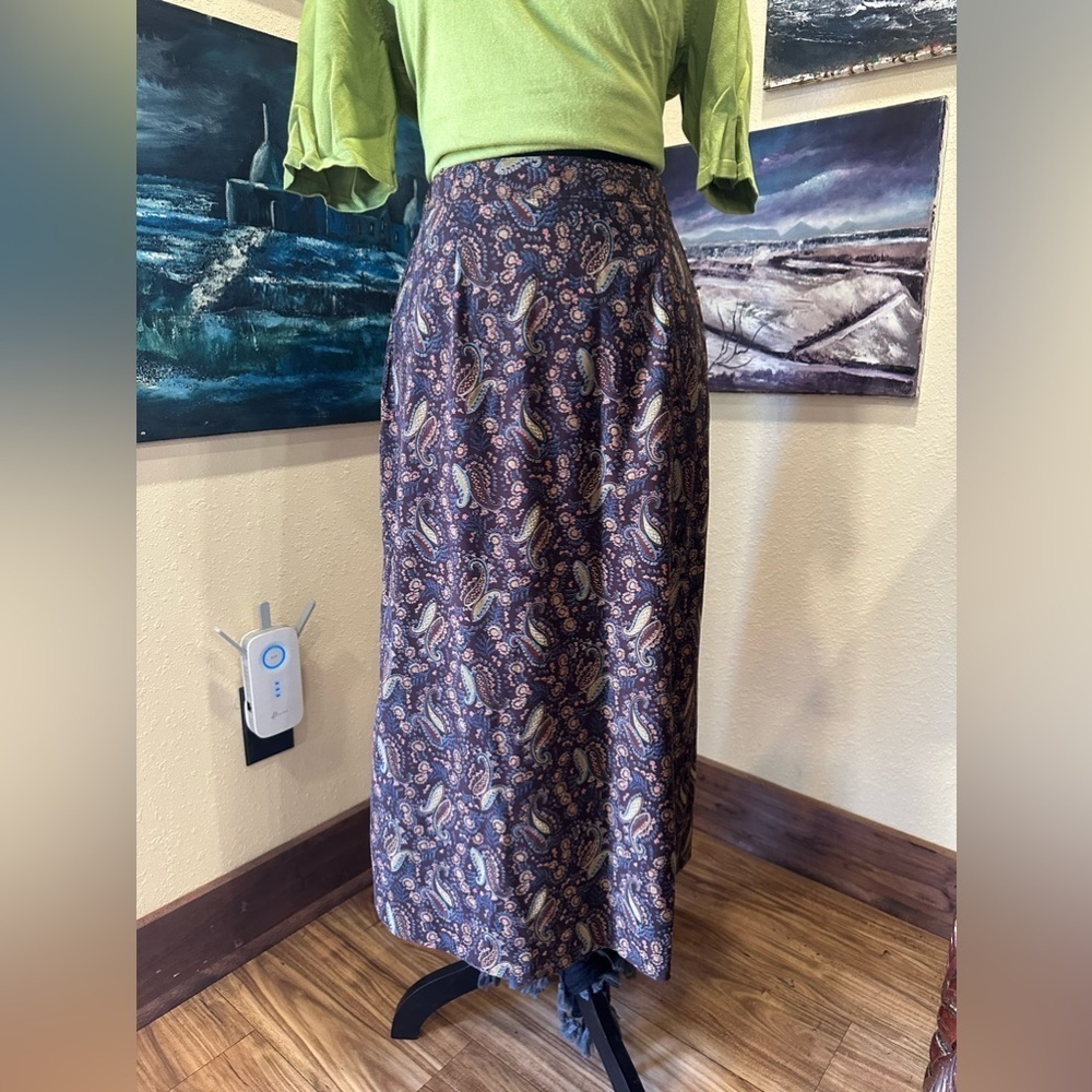 EUC MANOR  HOUSE VINTAGE DAMASK SKIRT ankle Leigh brown red color Sz S